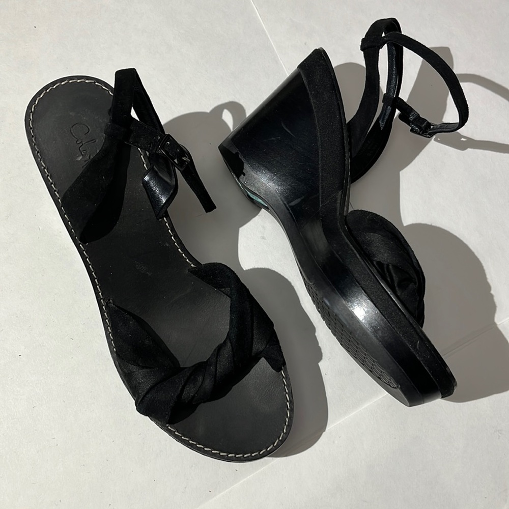 Cole Haan + Nike Air Grier Wedges Sandals Heels black shoes sz 9 suede pumps